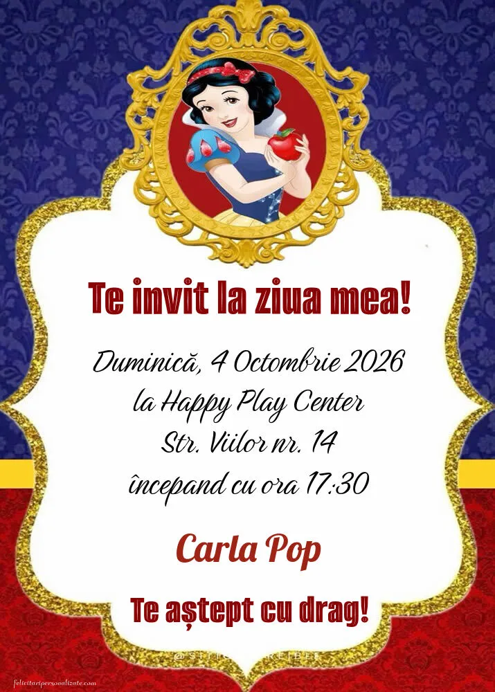 Exemplu completat: Invitație cu Albă ca Zăpada