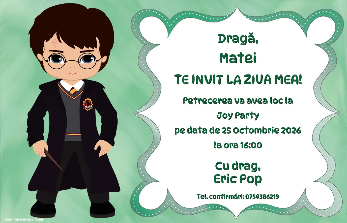 Invitație cu Harry Potter