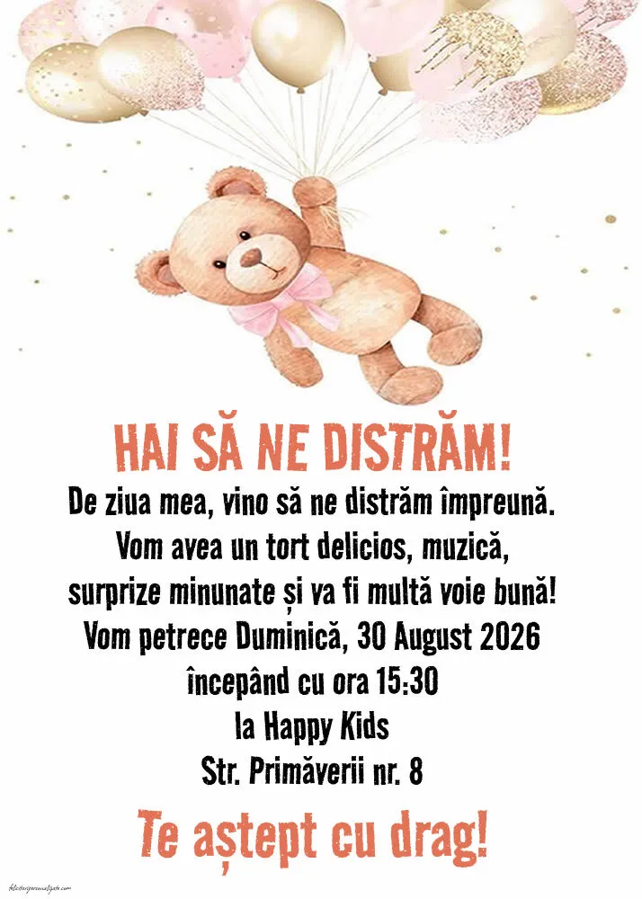 Exemplu completat: Invitație cu ursuleț