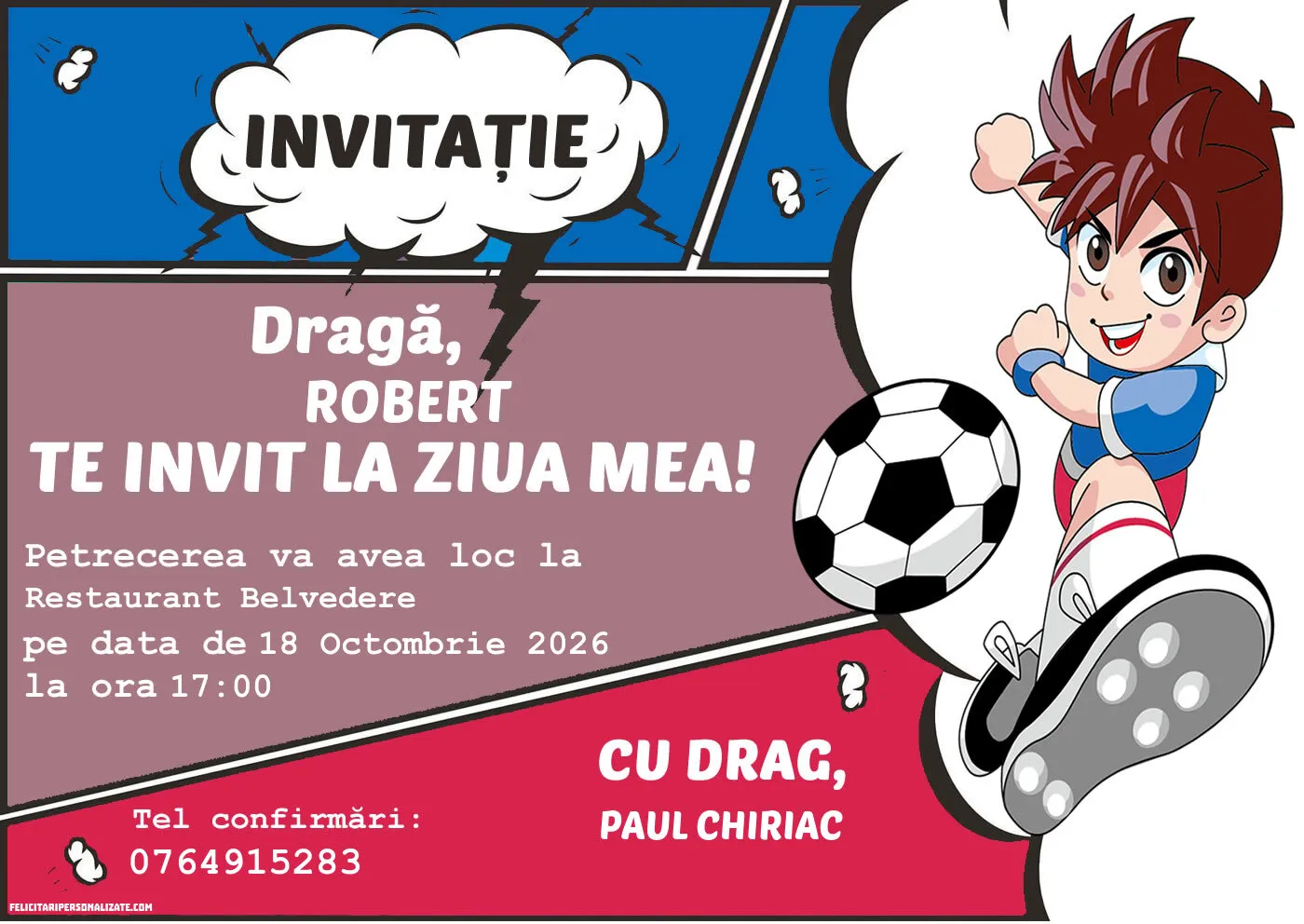 Exemplu completat: Invitație cu fotbal