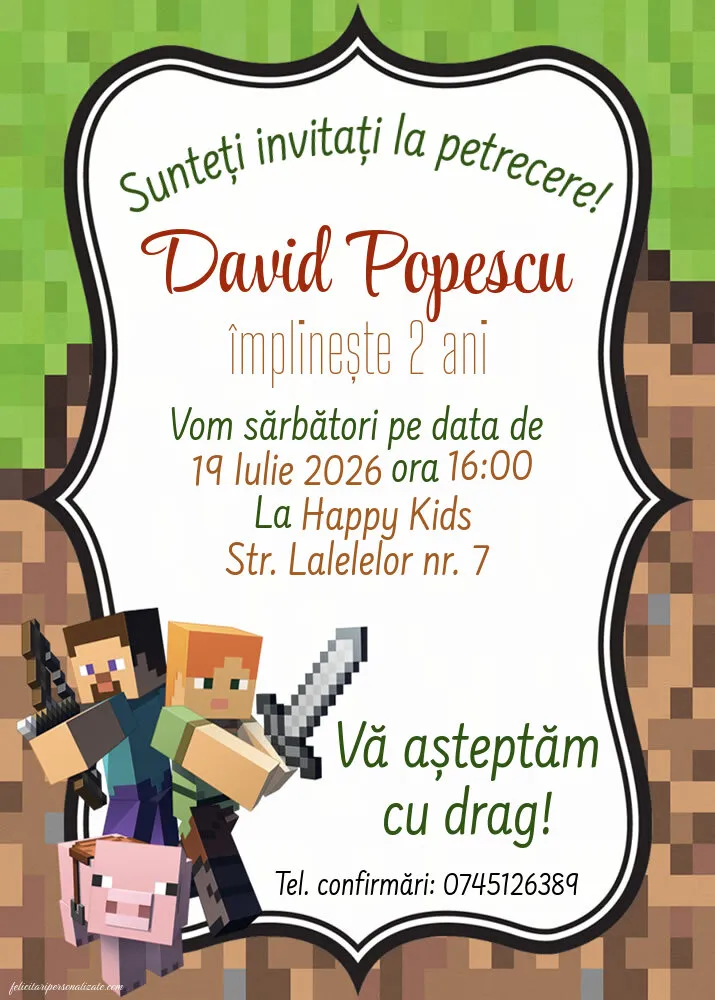 Exemplu completat: Invitație cu Minecraft