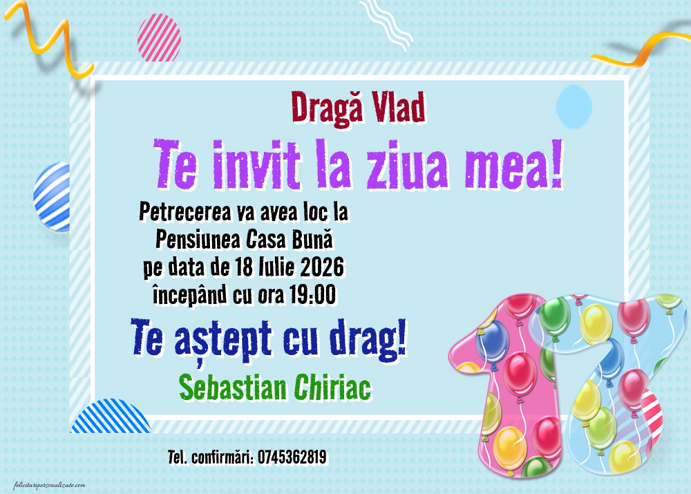 Exemplu completat: Invitație pentru 17 ani