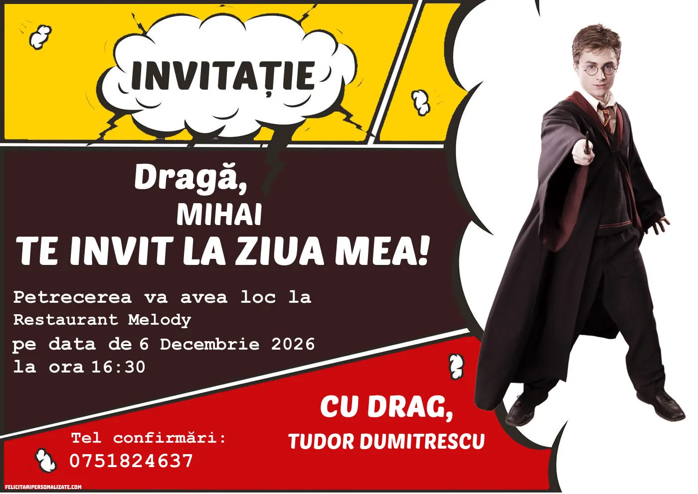 Exemplu completat: Invitație cu Harry Potter
