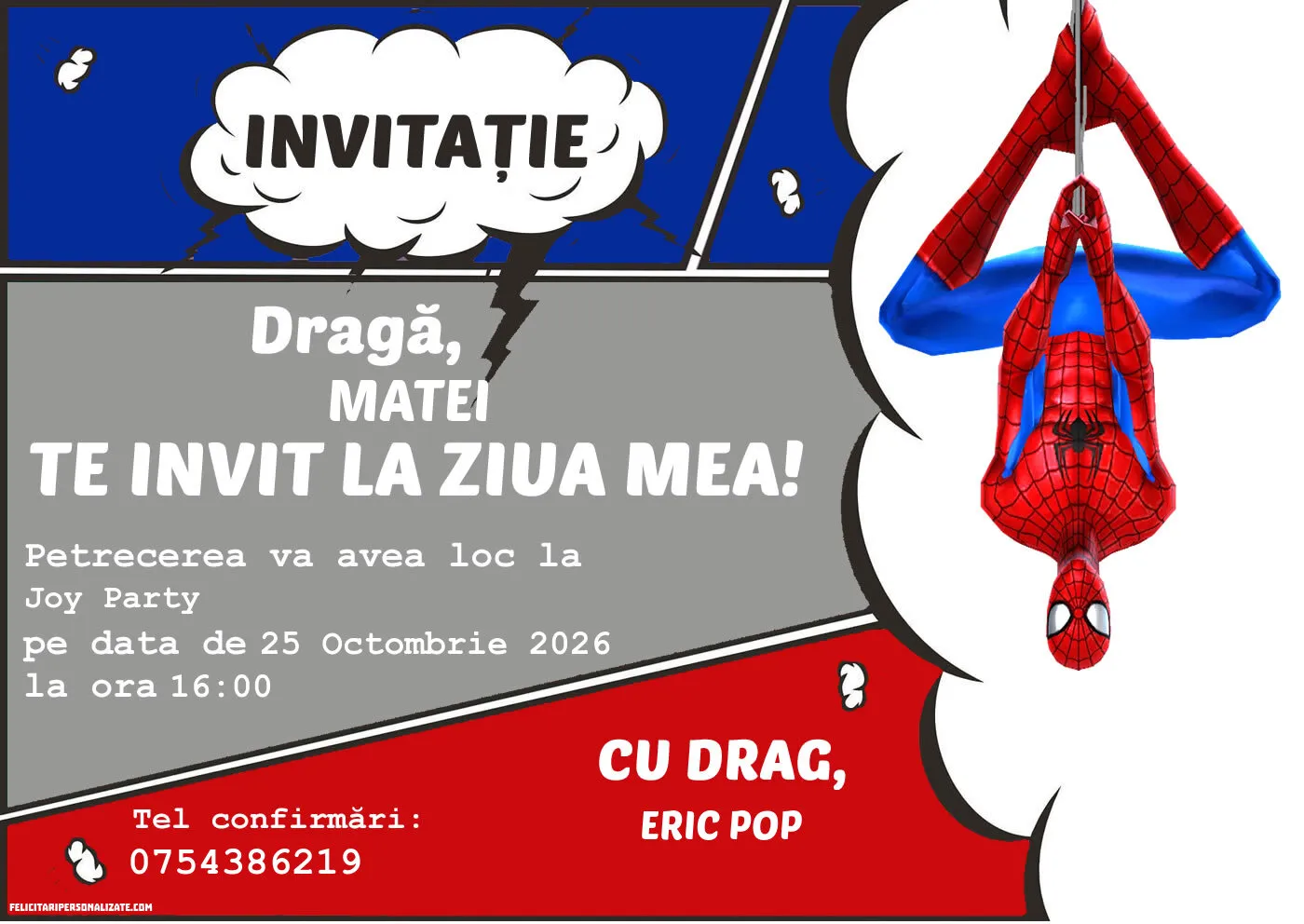 Invitație cu Spiderman