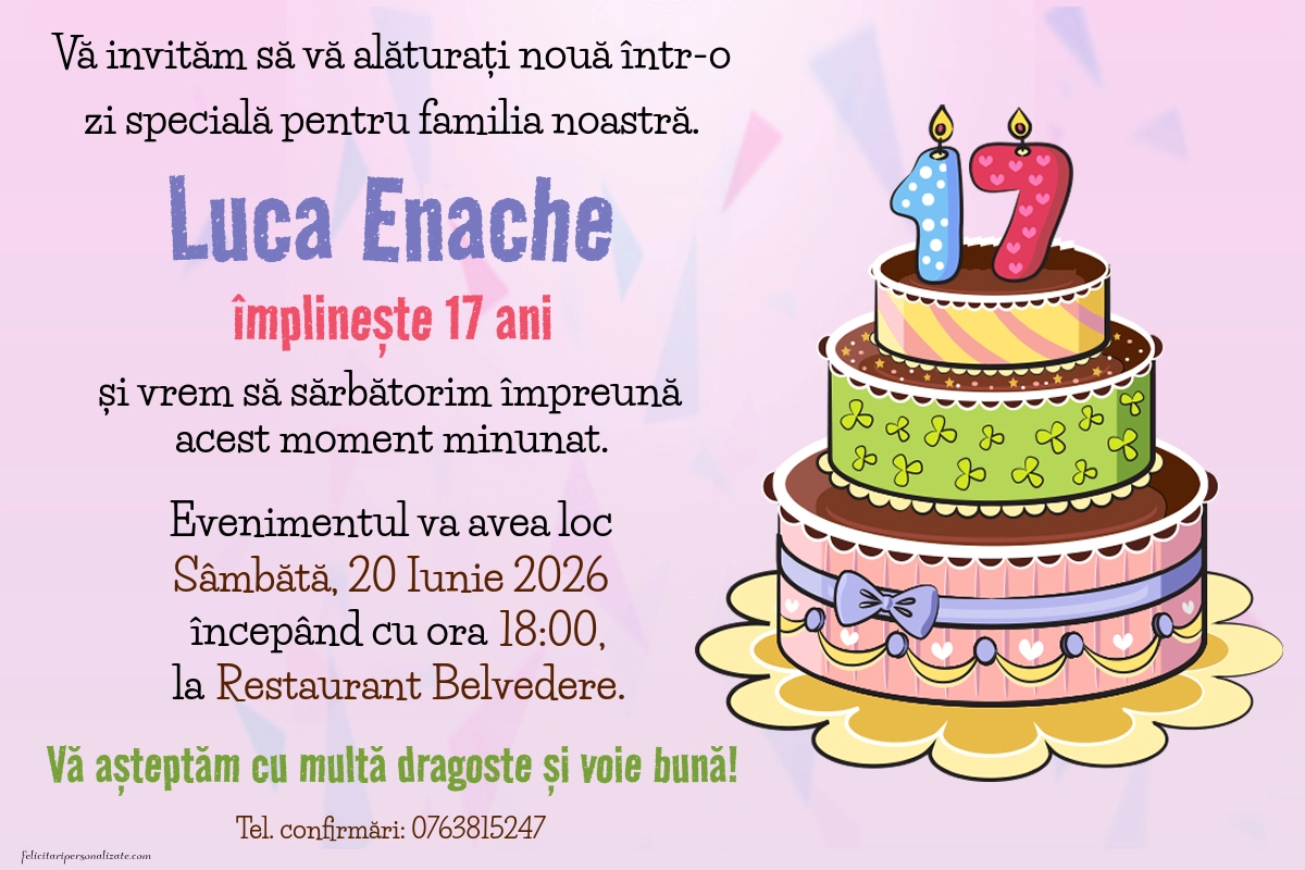 Invitație pentru 17 ani