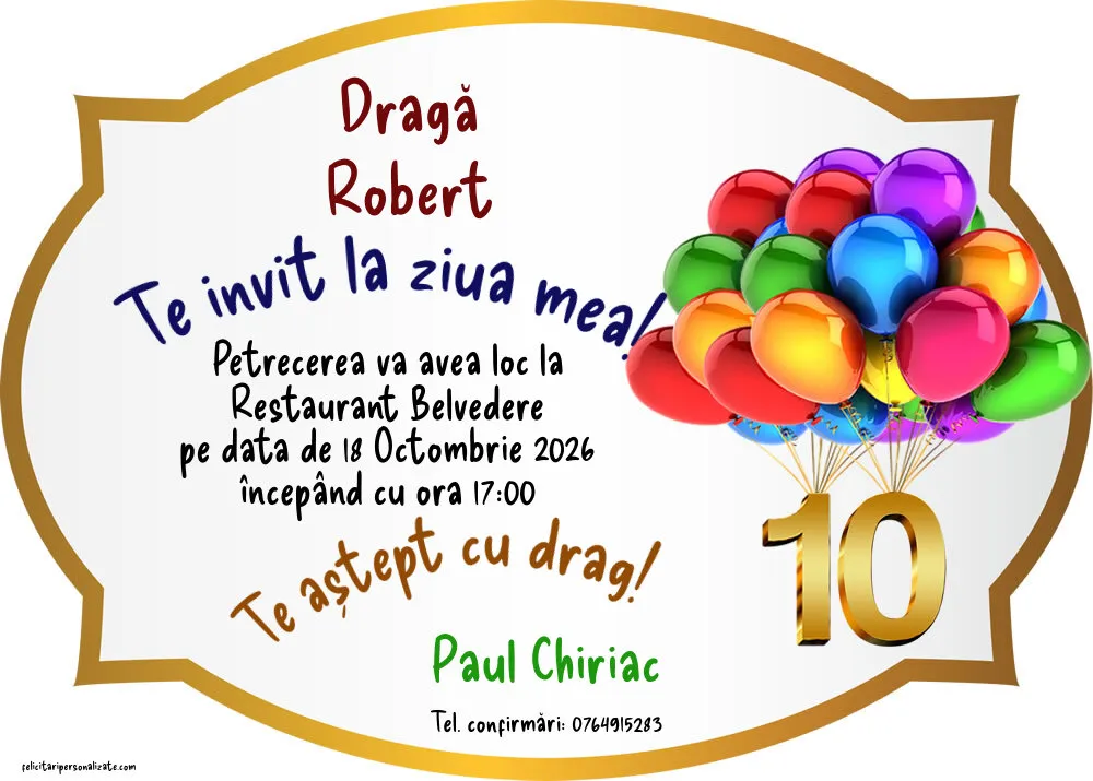 Exemplu completat: Invitație pentru 10 ani
