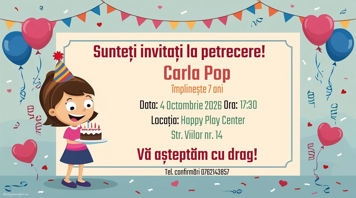 Exemplu completat: Invitație cu inimioare