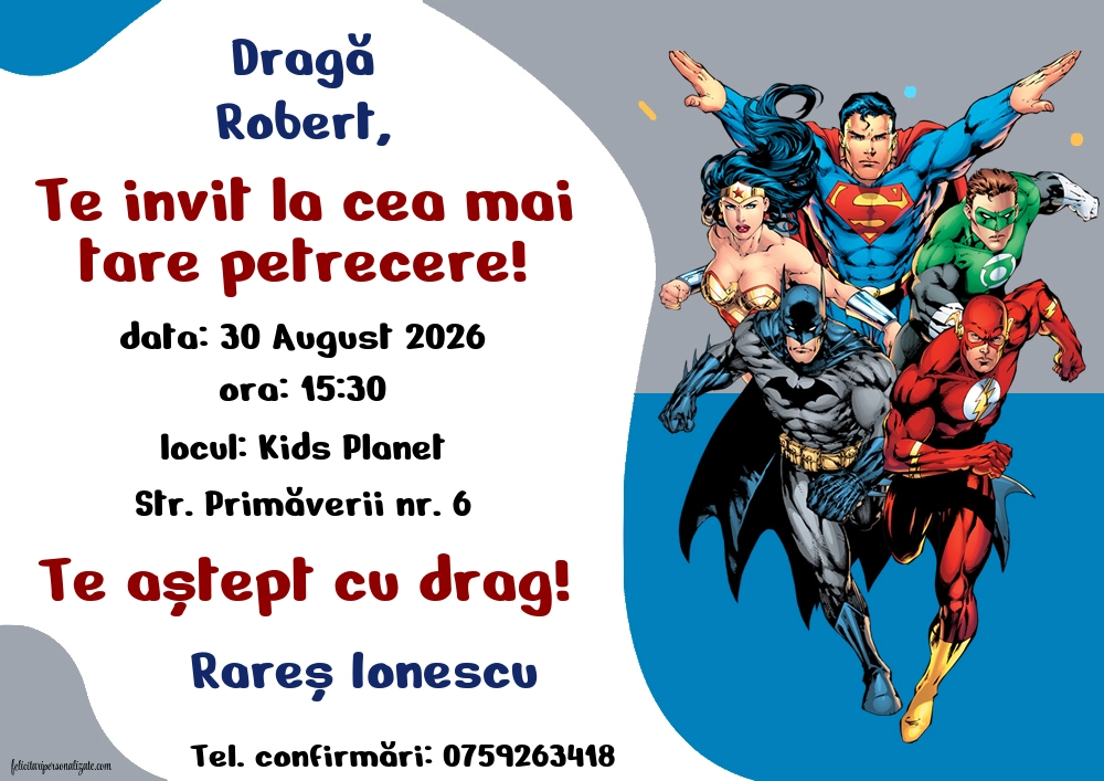 Exemplu completat: Invitație pentru băieți