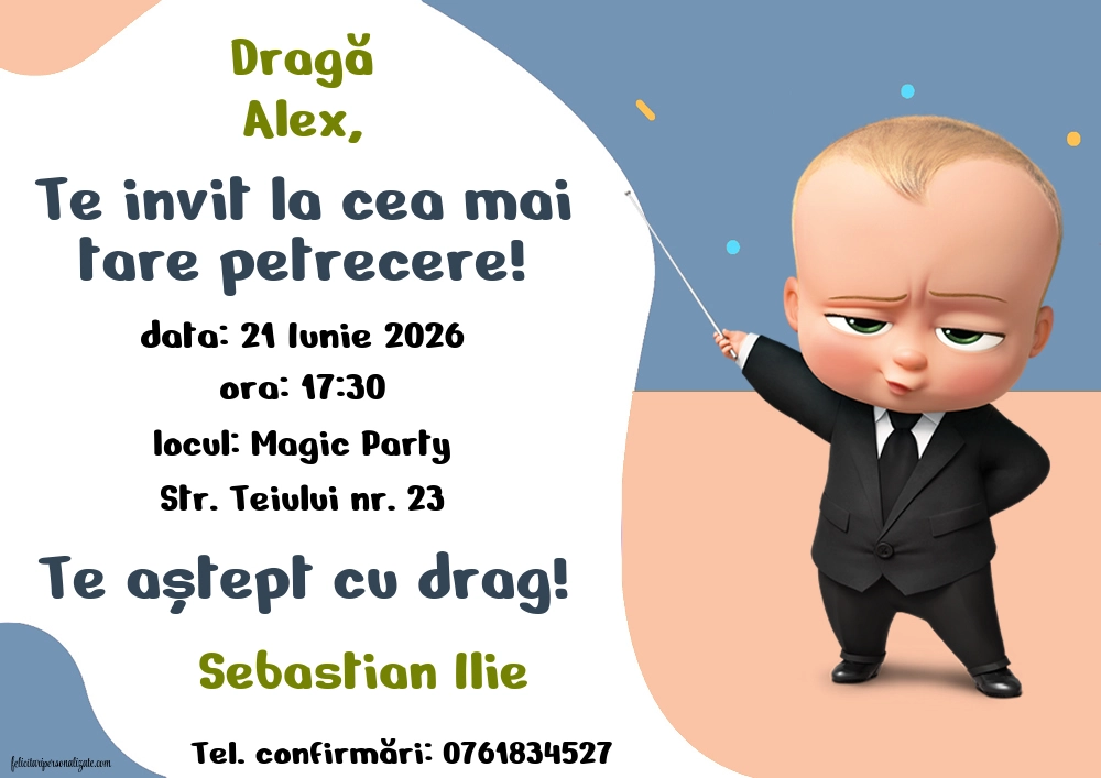 Exemplu completat: Invitație cu Baby Boss