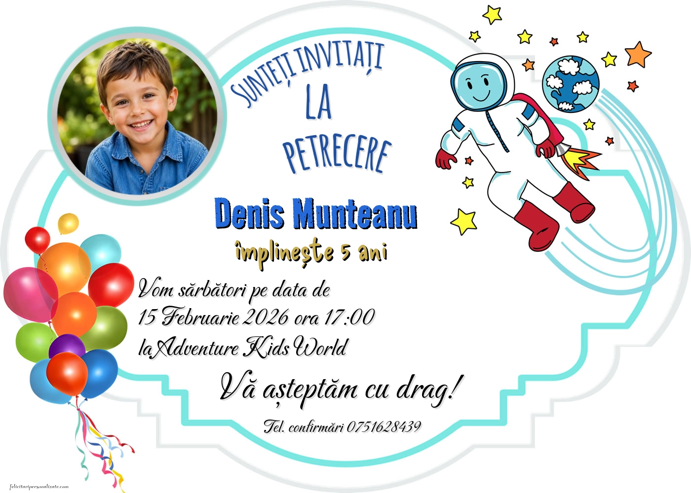 Exemplu completat: Invitație cu tema Cosmos