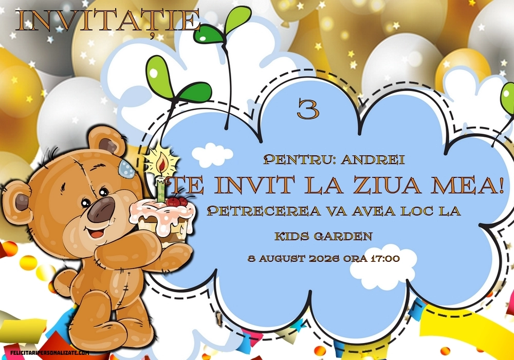 Exemplu completat: Invitație cu Teddy