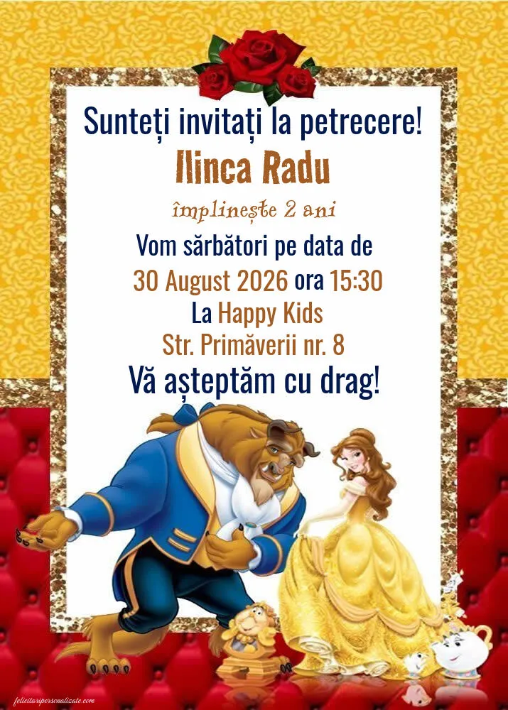 Exemplu completat: Invitație cu Frumoasa și bestia