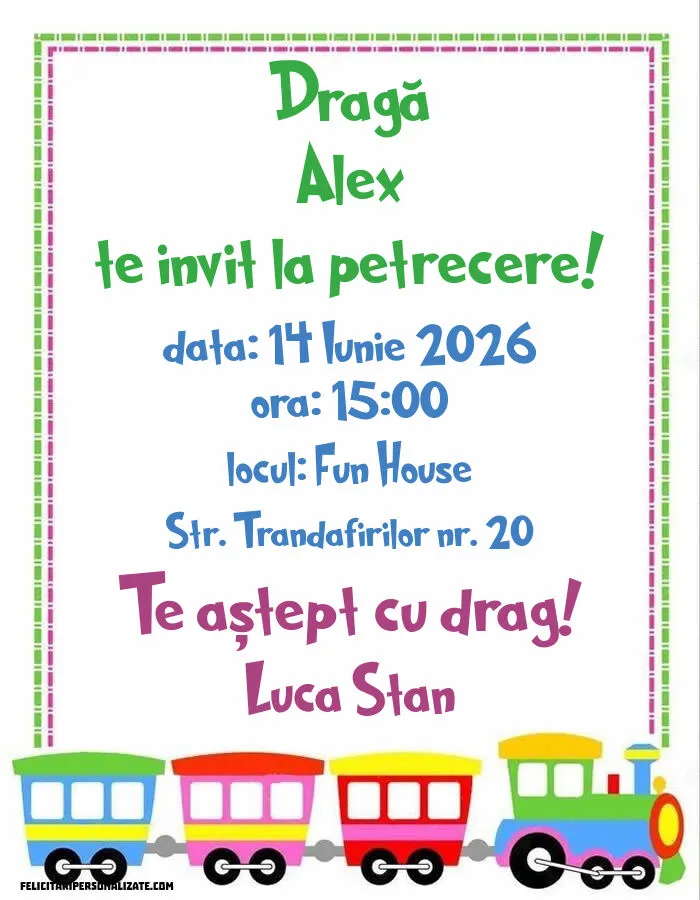 Exemplu completat: Invitație cu tren