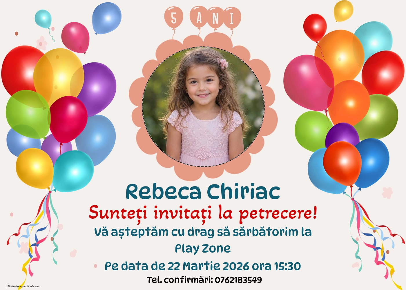 Exemplu completat: Invitație cu baloane