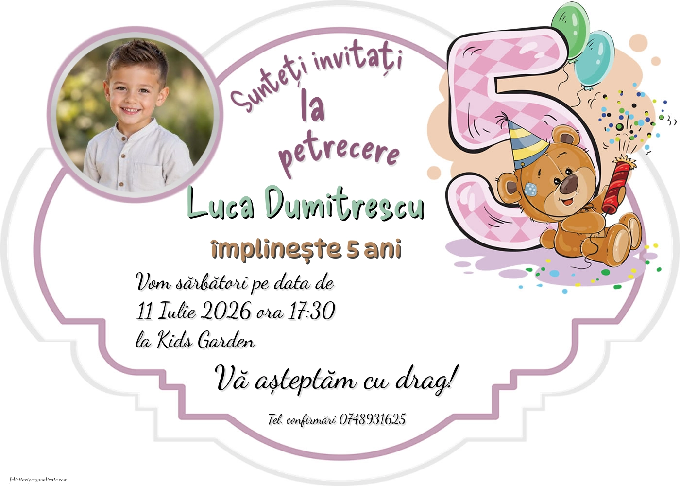 Exemplu completat: Invitație cu Teddy