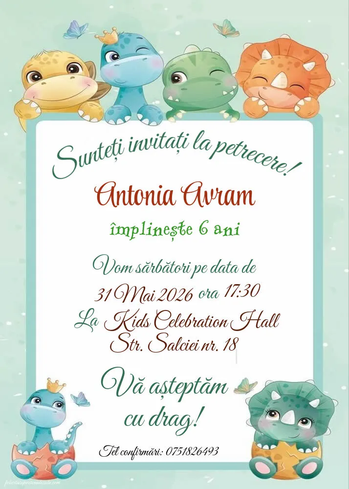 Exemplu completat: Invitație cu dinozaur