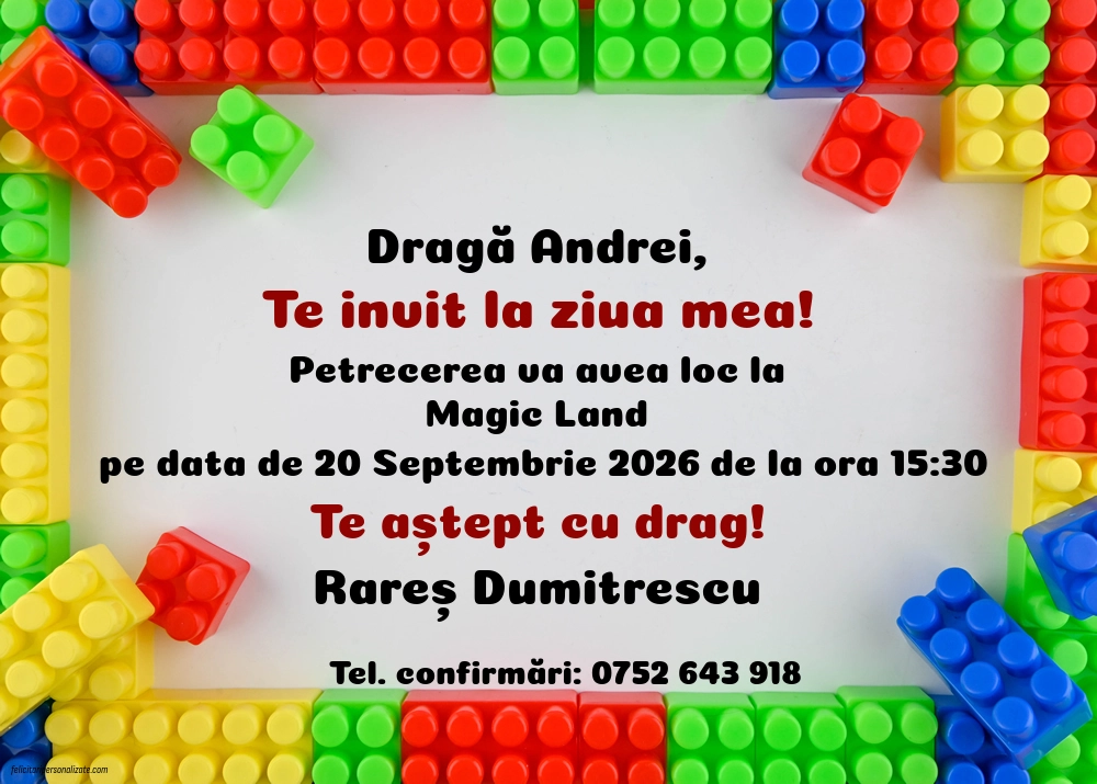 Exemplu completat: Invitație cu LEGO