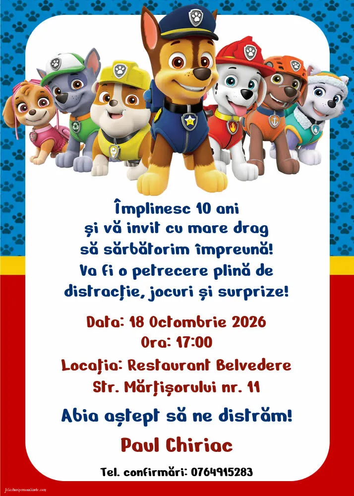 Invitație cu Patrula catelusilor
