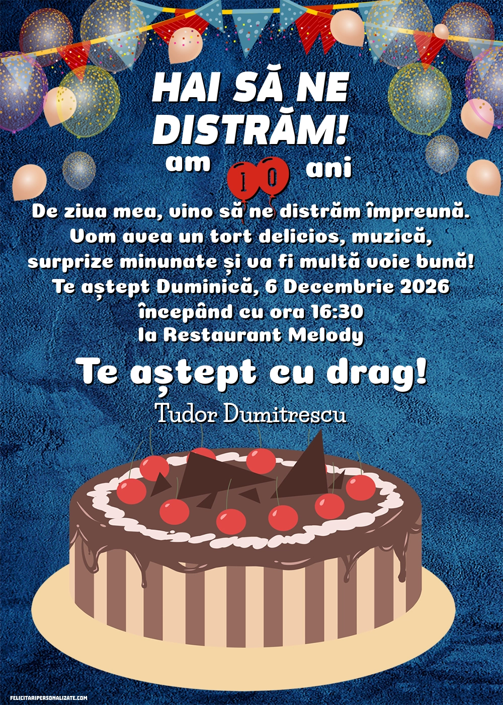 Exemplu completat: Invitație pentru 10 ani