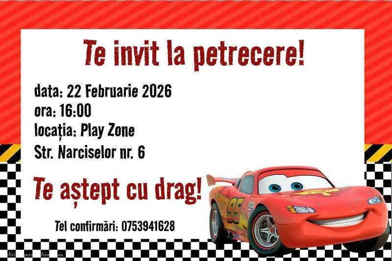 Exemplu completat: Invitație cu Cars