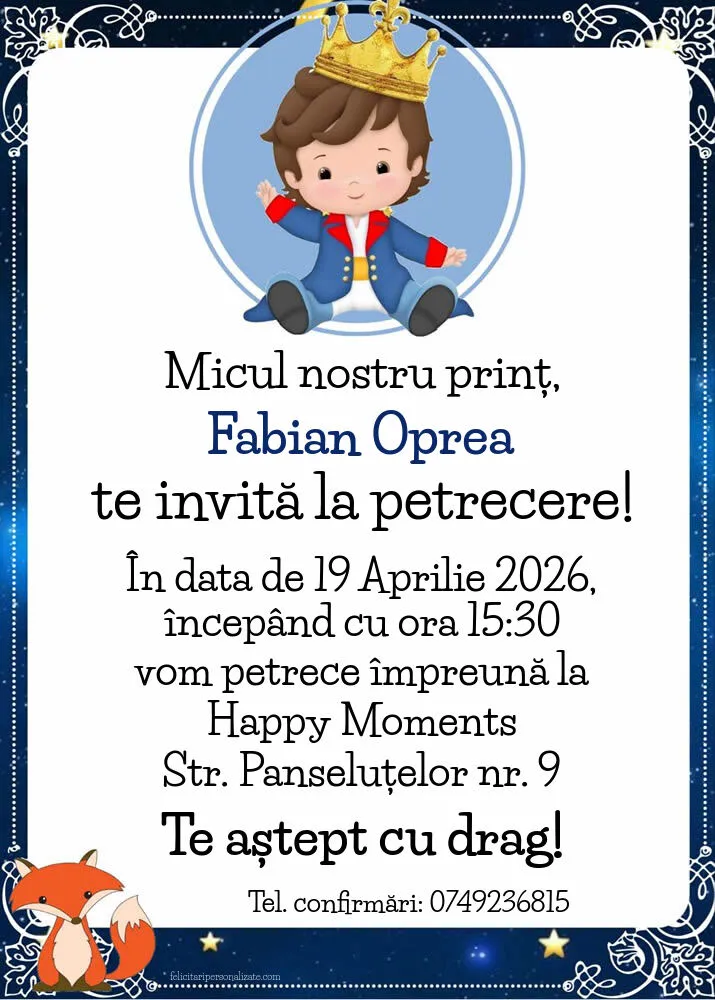 Exemplu completat: Invitație cu Micul prinț