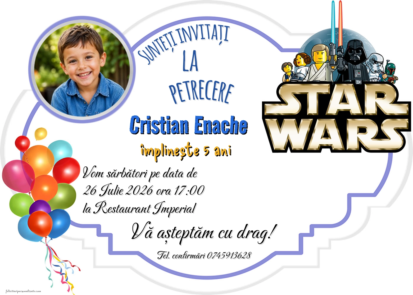 Exemplu completat: Invitație cu Star Wars