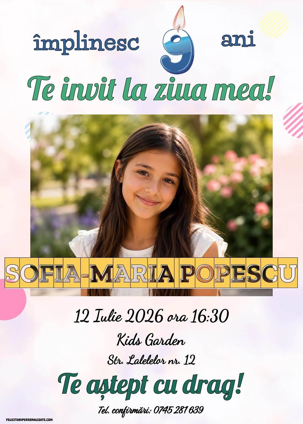Exemplu completat: Invitație pentru 9 ani