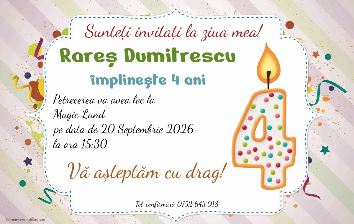Exemplu completat: Invitație pentru 4 ani
