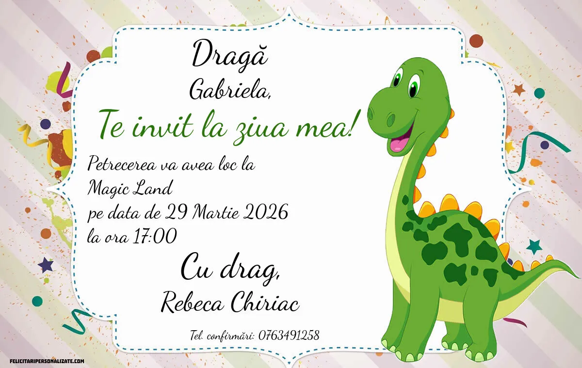 Exemplu completat: Invitație cu dinozaur