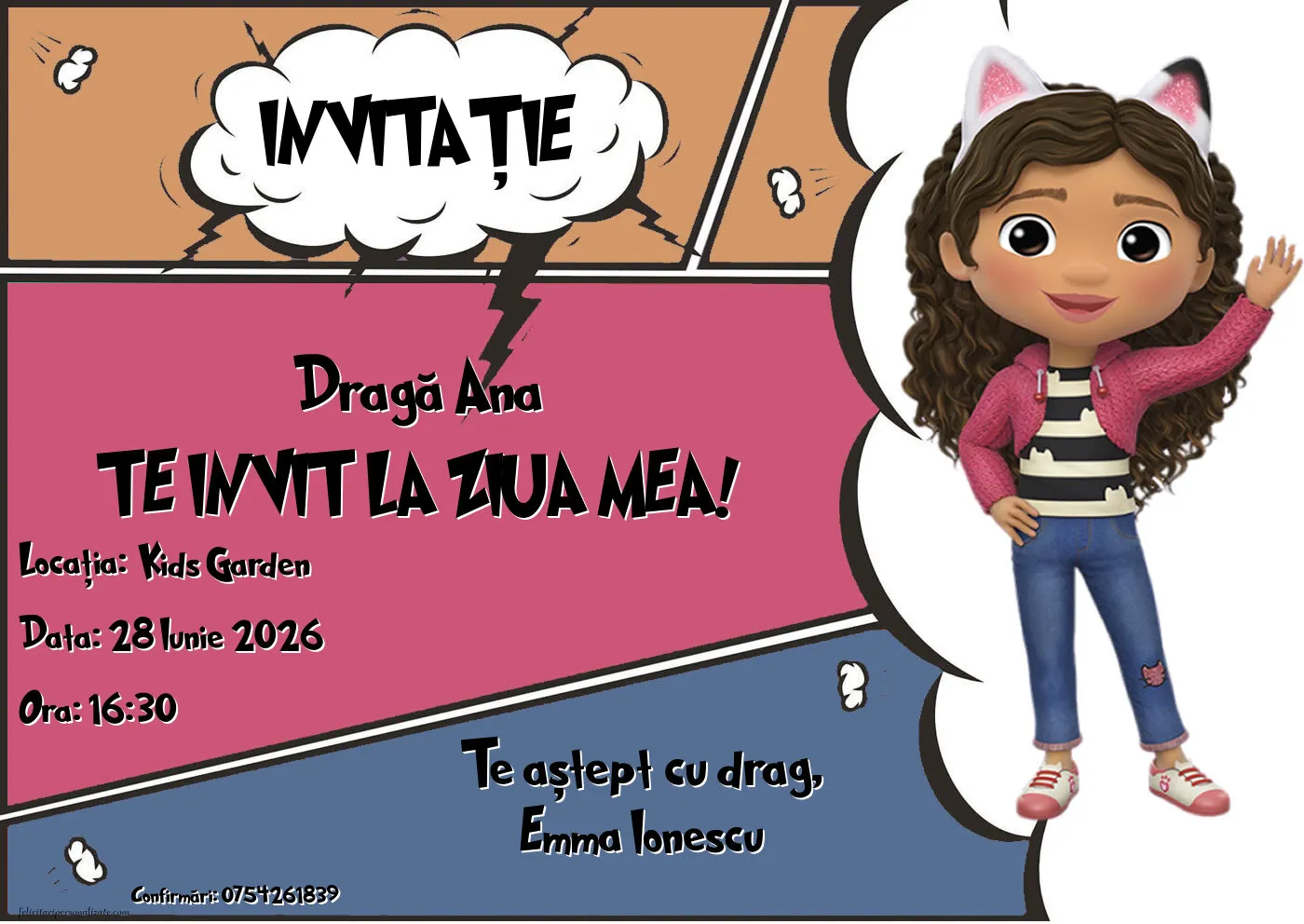 Invitație cu Gabby Dollhouse