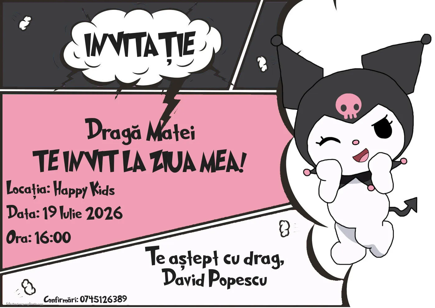 Invitație cu Kuromi