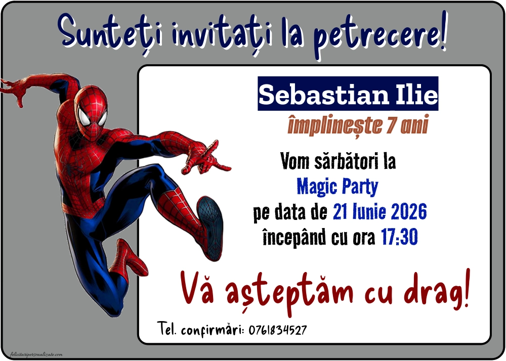 Exemplu completat: Invitație cu Spiderman