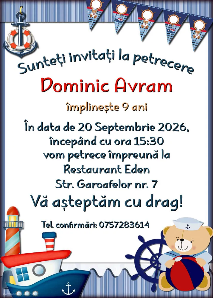 Exemplu completat: Invitație cu marinar