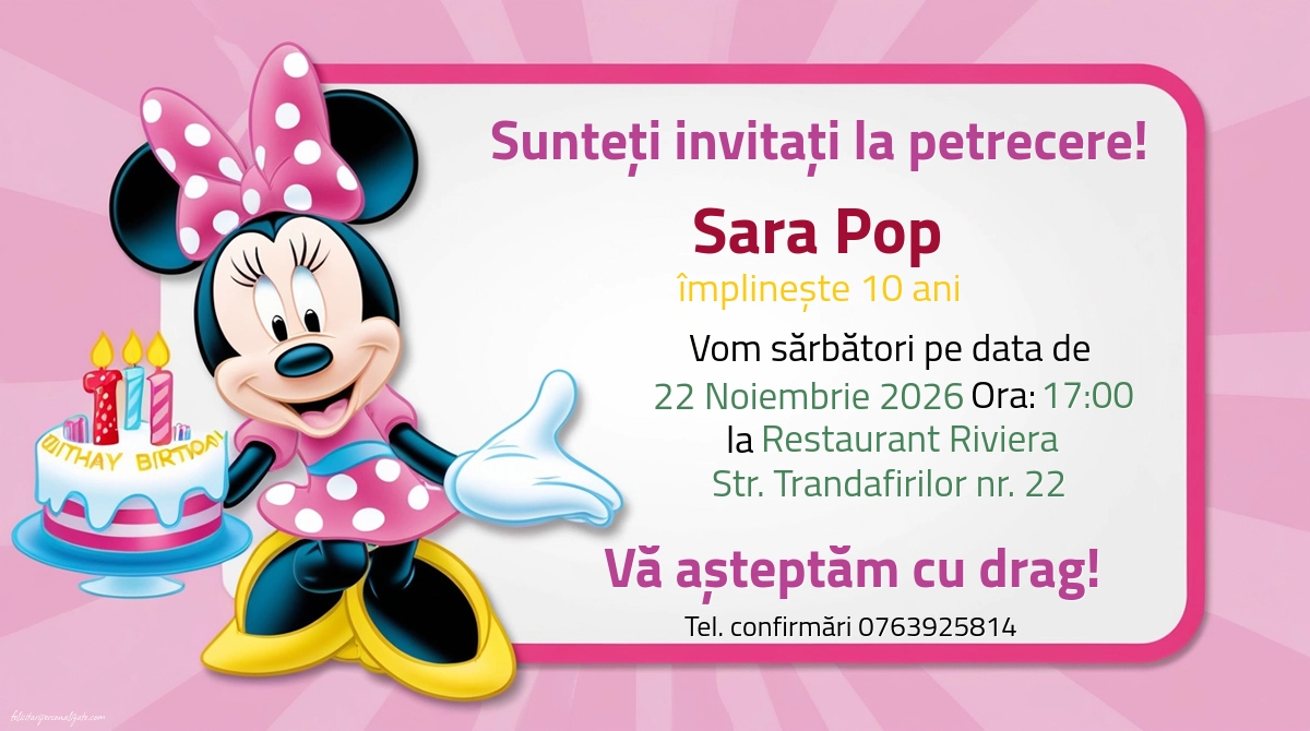 Exemplu completat: Invitație cu Minnie Mouse