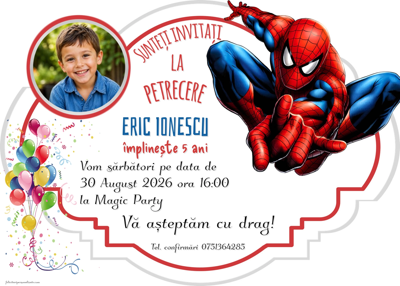 Exemplu completat: Invitație cu Spiderman