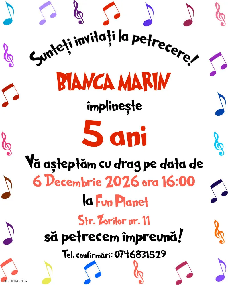 Exemplu completat: Invitație pentru fete