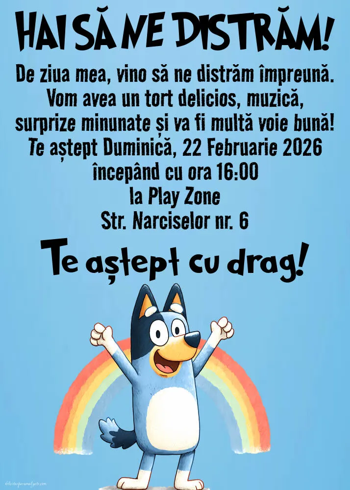 Invitație cu tema curcubeu