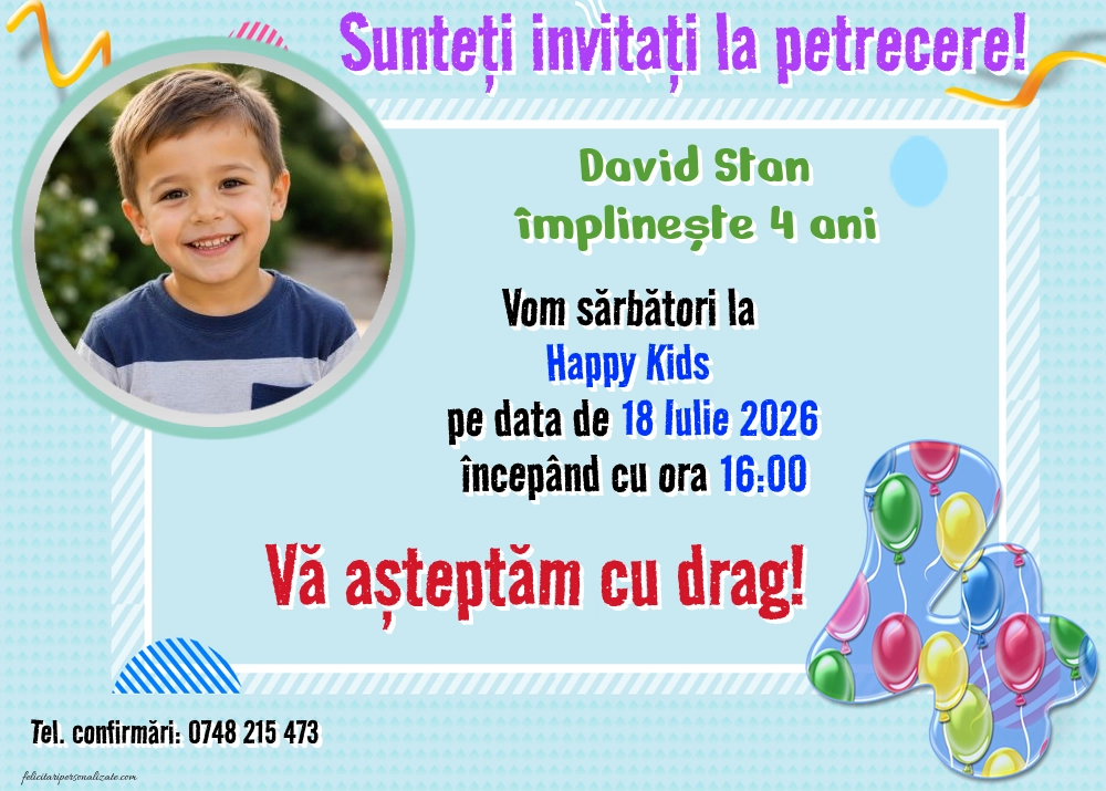 Exemplu completat: Invitație pentru 4 ani
