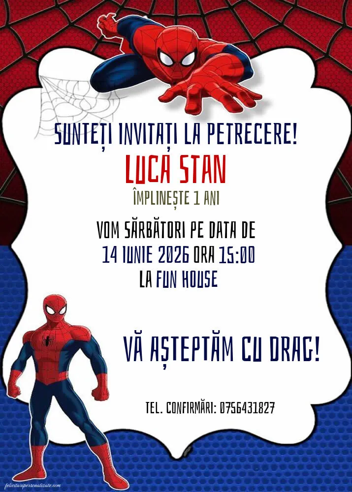 Exemplu completat: Invitație cu Spiderman