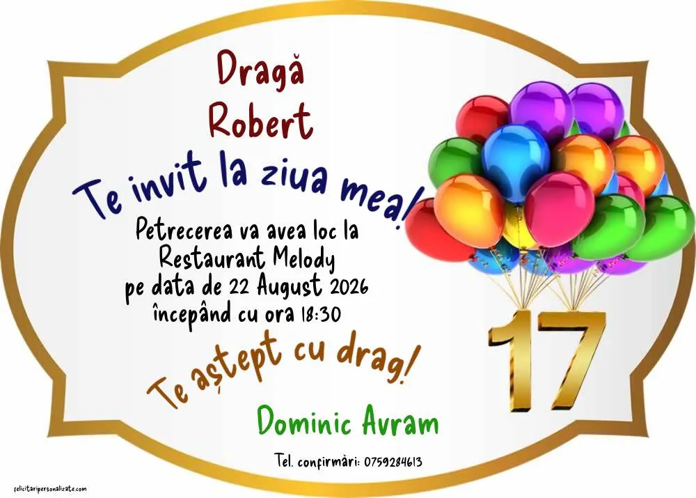 Invitație pentru 17 ani