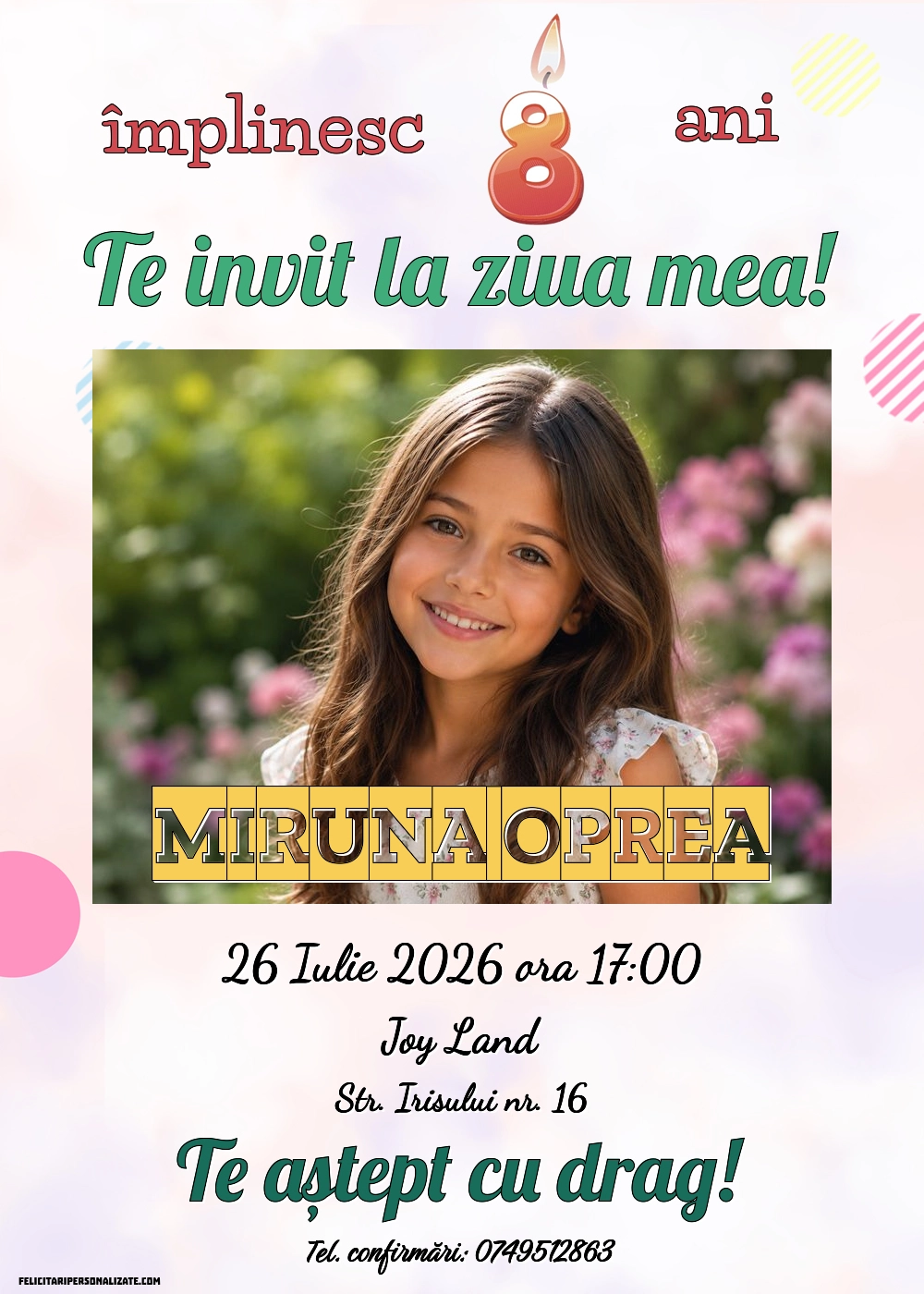 Exemplu completat: Invitație pentru 8 ani