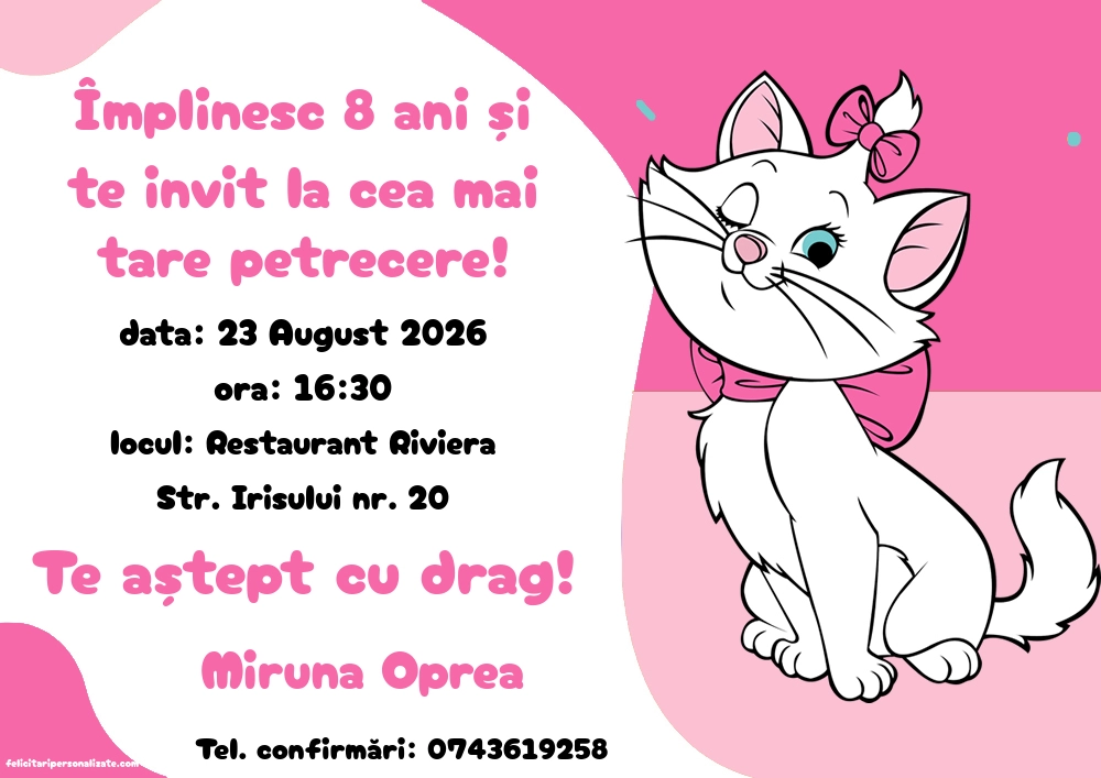 Exemplu completat: Invitație cu Pisicile aristocrate