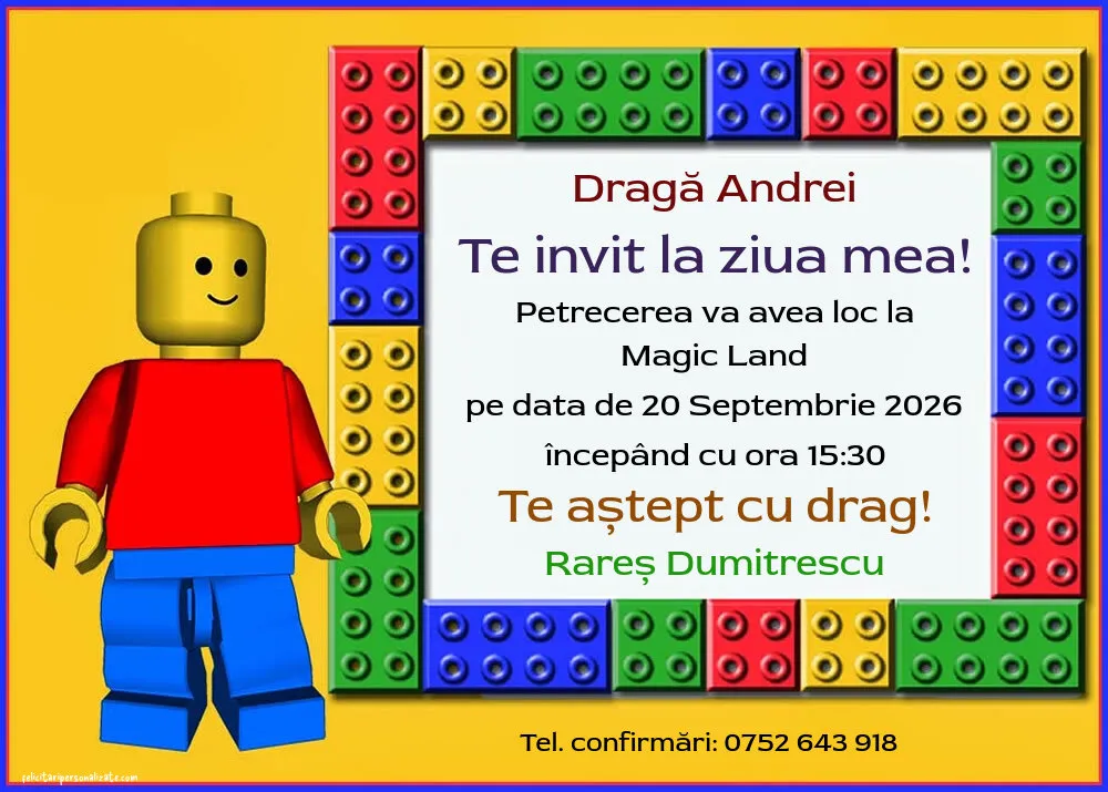 Exemplu completat: Invitație cu LEGO
