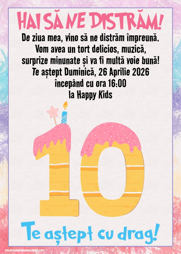 Exemplu completat: Invitație pentru 10 ani