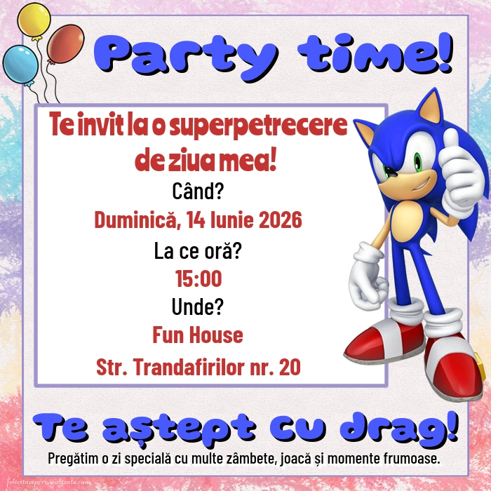 Invitație cu Ariciul Sonic