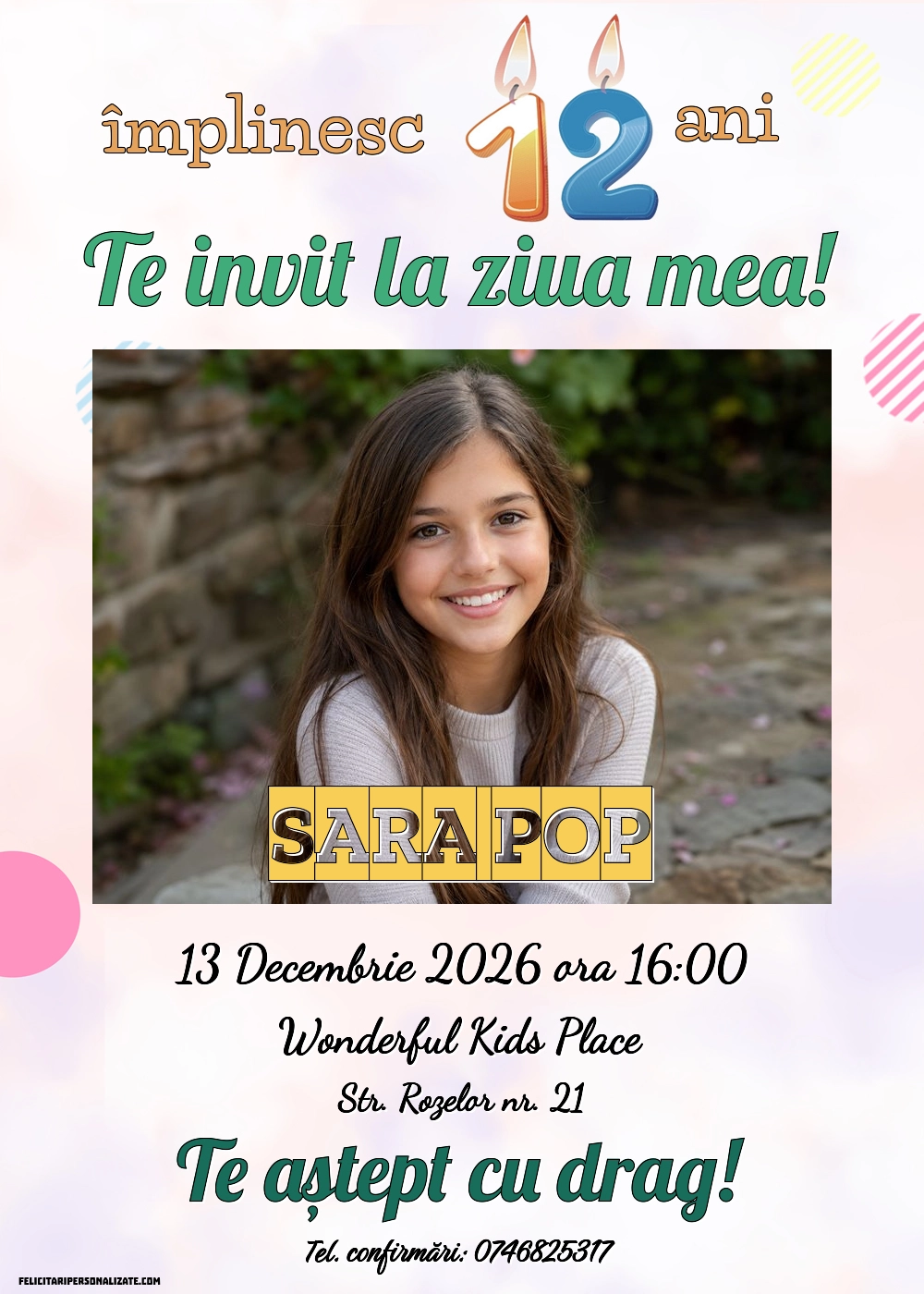Exemplu completat: Invitație pentru 12 ani