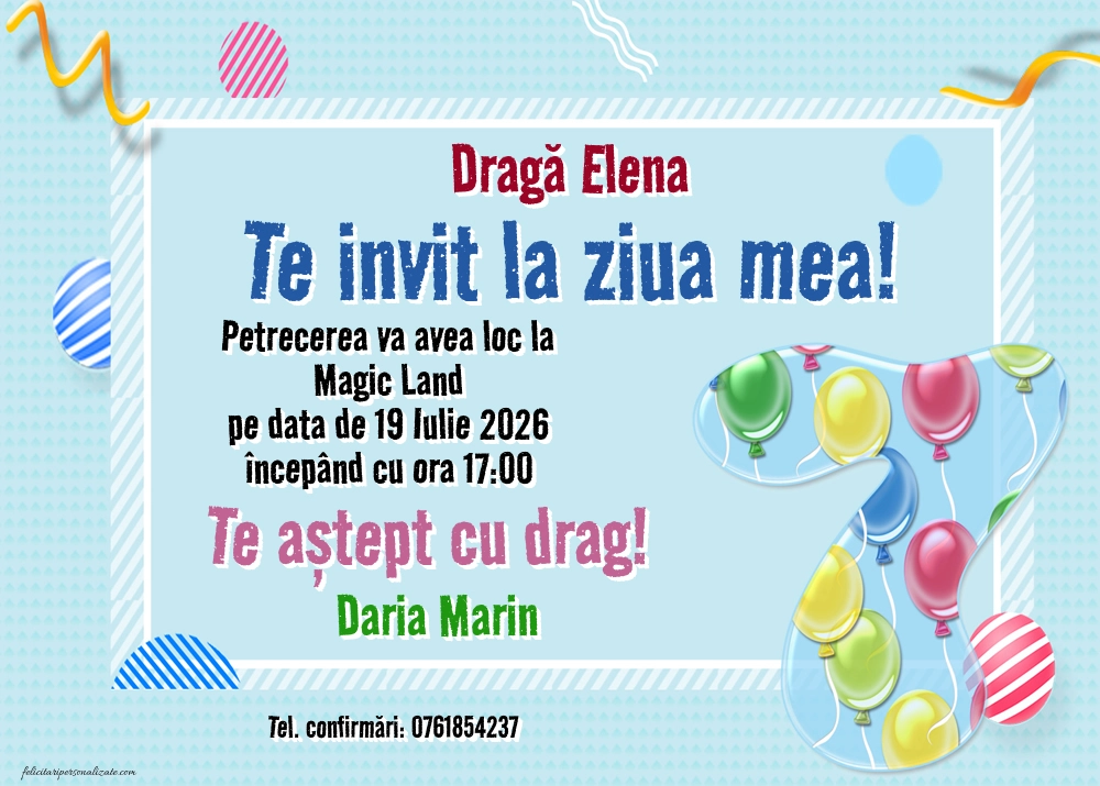 Exemplu completat: Invitație pentru 7 ani