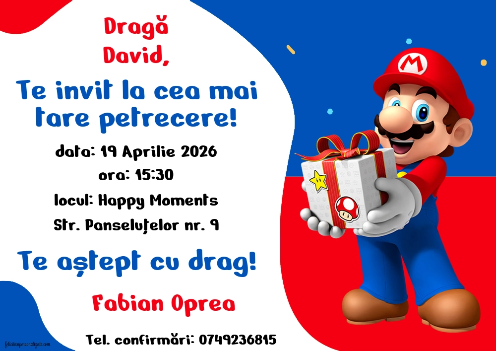 Exemplu completat: Invitație cu Mario