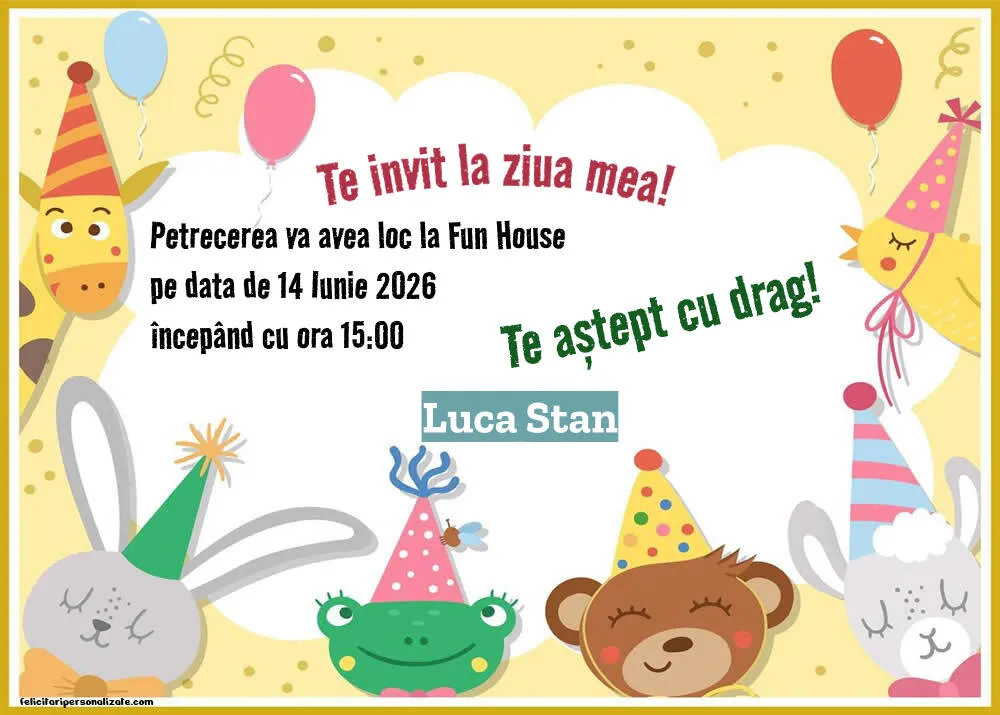 Exemplu completat: Invitație cu ursuleț