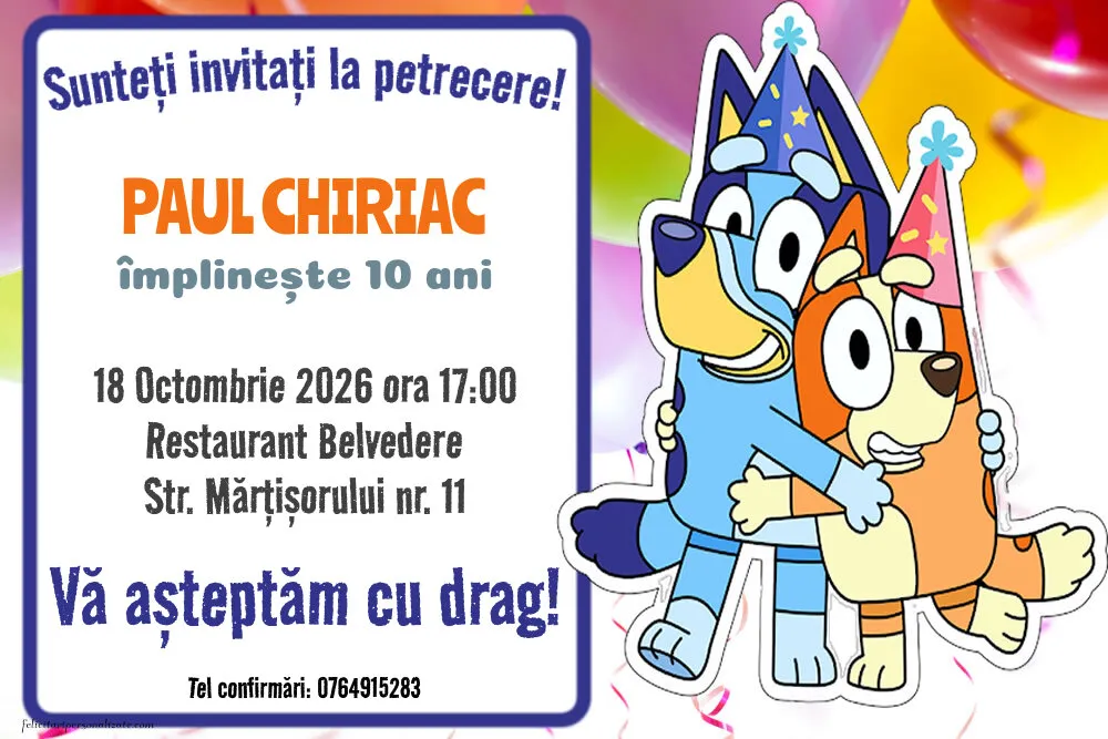 Invitație cu Bluey și Bingo
